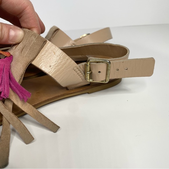 L'Intervalle Leather & Suede Nude Flat Sandals Colourful Tassel Front 38 7.5 - Picture 9 of 15